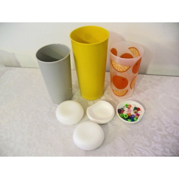 5  Tiny 1 ounce Tupperware containers with lids, 3 beverage cups - Picture 5 of 6